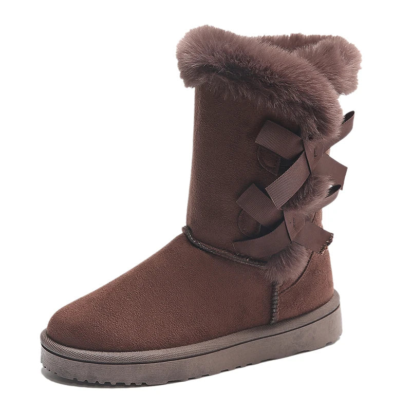 Women's mid-tube snow boots with bow decoration