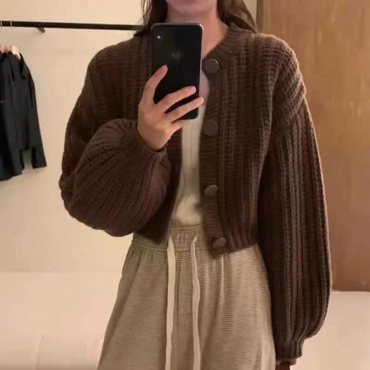 Wool Blend Loose Fit Knit Cardigan 
