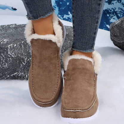 Thick comfortable short boots with plush fur and flat soles for women