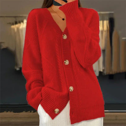Women's v-neck button front knit cardigan