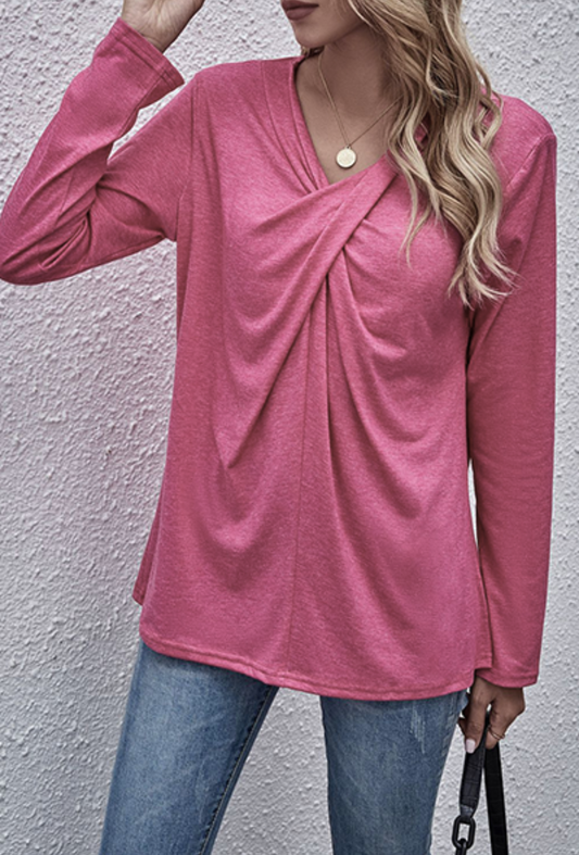 Solid Split V-Neck Casual Top
