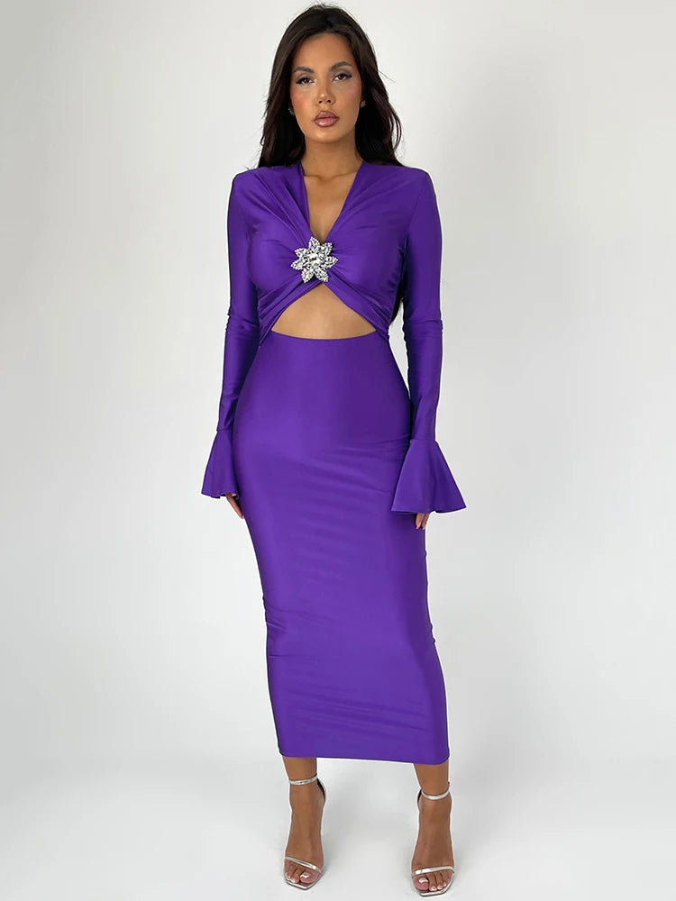 Women's cutout bodycon midi dress with embellished detail