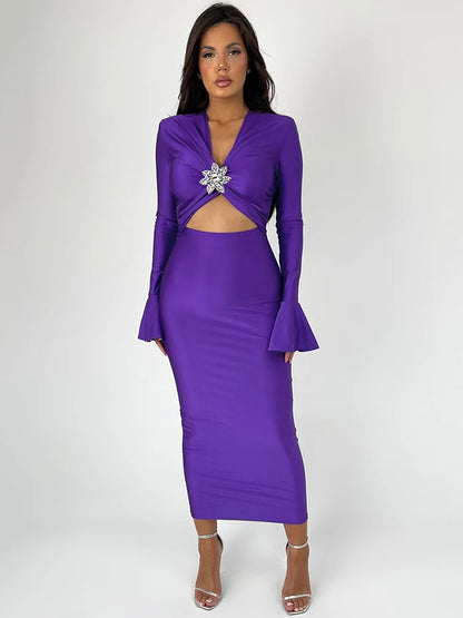 Women's cutout bodycon midi dress with embellished detail