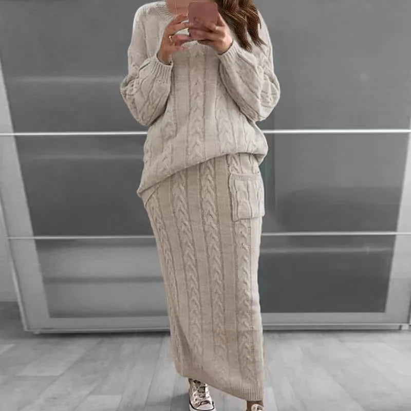 Women's winter knit sweater and skirt set streetwear