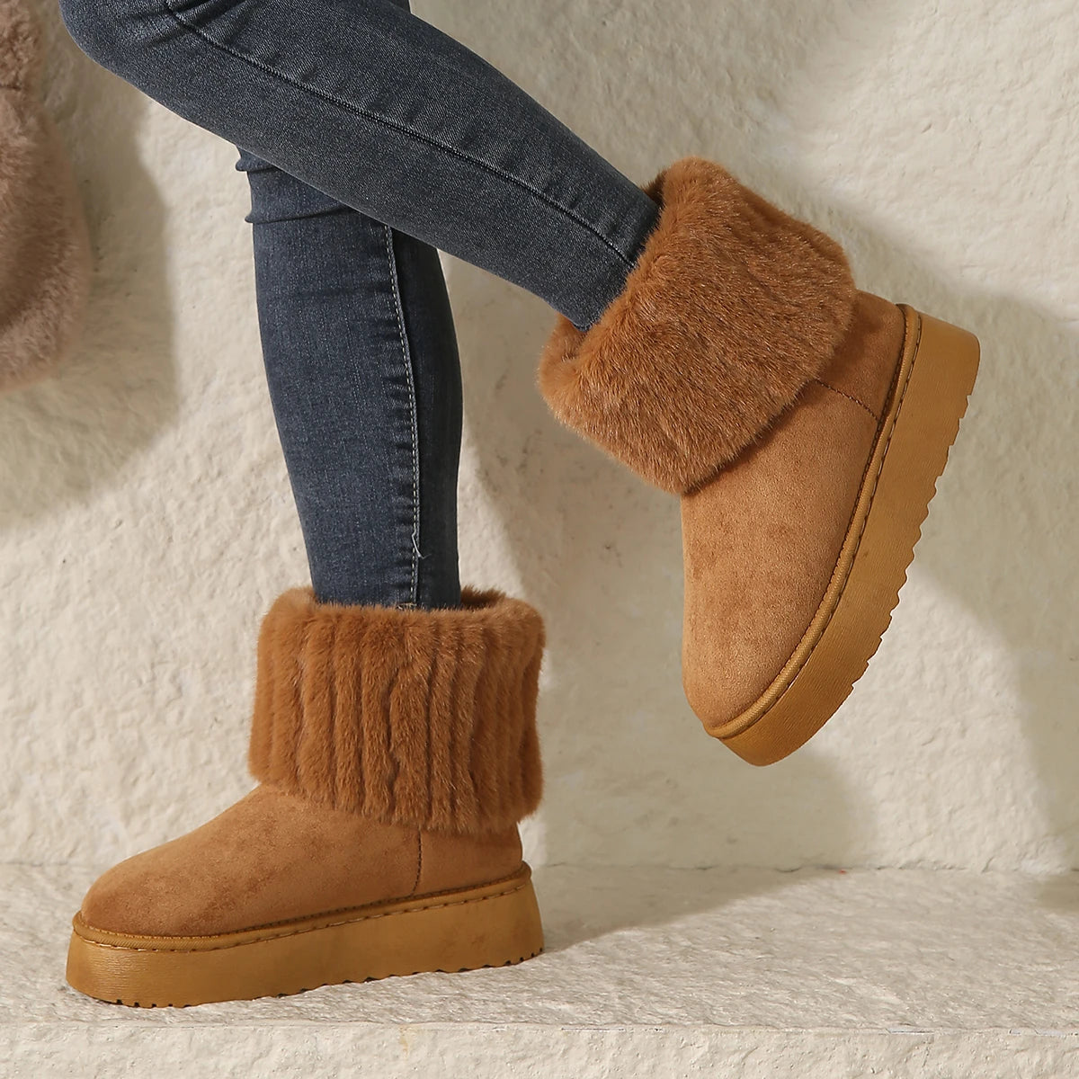 Women's mid-calf thick-soled snow boots
