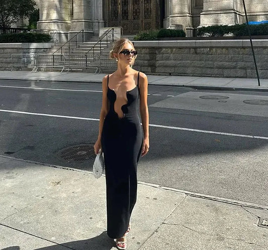 Elegant Floor-Length Plunging Neckline Evening Gown