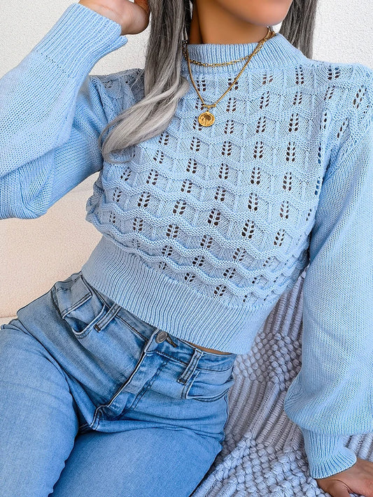 Knitted Hollow Long-Sleeve Crop Sweater