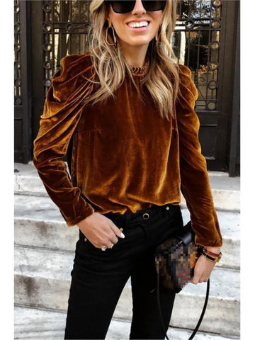 Women's velvet bubble long-sleeve top