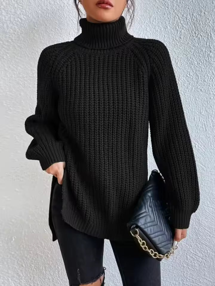 Oversized Ribbed Knit Turtleneck Sweater