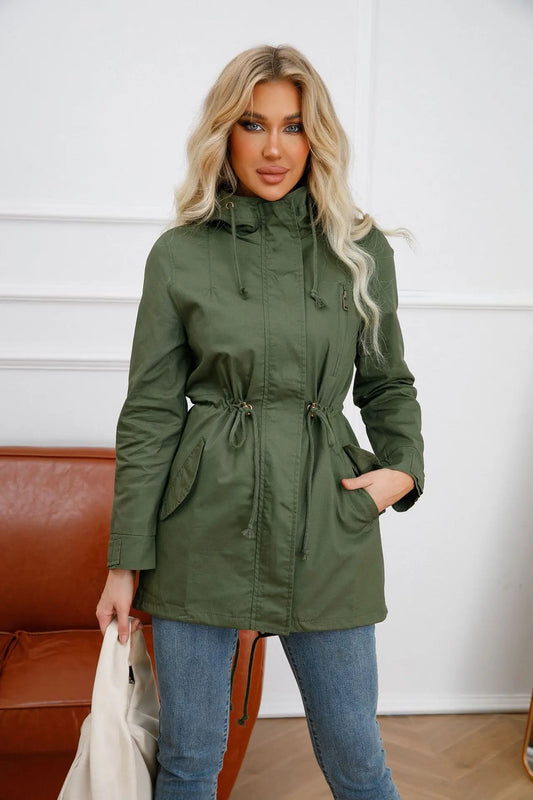 Cotton Hooded Windbreaker Trench Coat