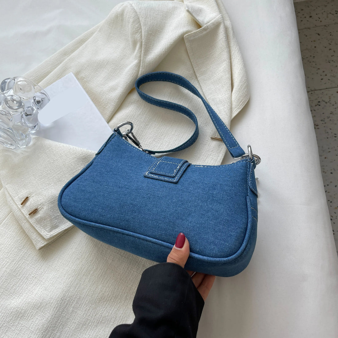 Marjani - small denim buckle two-way bag