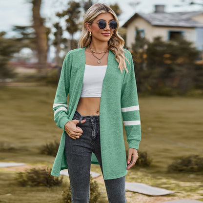 Women’s long-sleeved splicing contrast color knitted cardigan