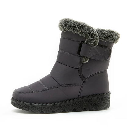 Women's waterproof  faux fur high-top snow boots with hook-and-loop closure