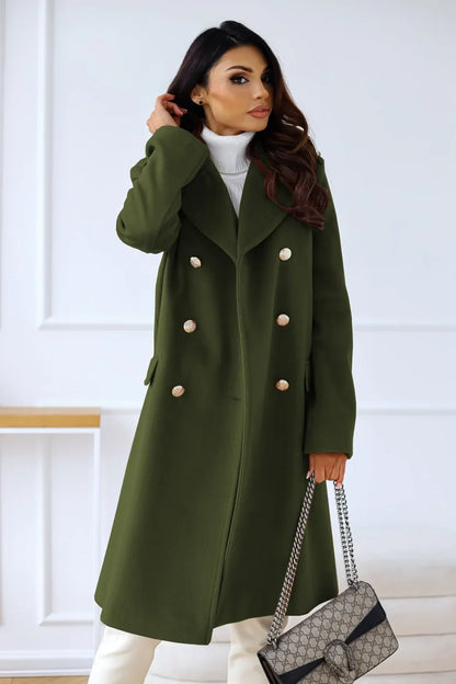 Women's double-breasted textured coat long sleeve lapel winter jacket