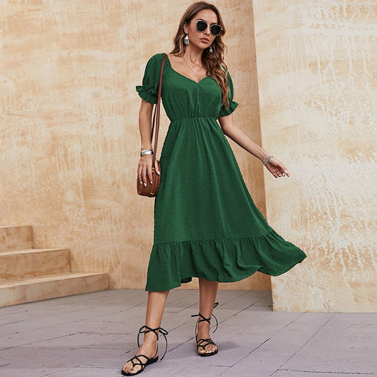 Relaxed Fit Puffed Sleeve Flared Dress