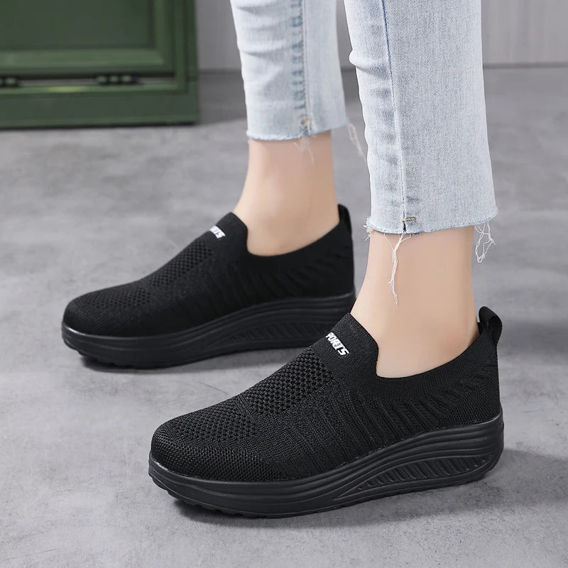 Women's Slip-On Sneakers - Breathable Knit Upper - Cushioned Sole - Lightweight Casual Wear
