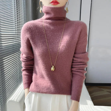 Women's soft luxurious turtleneck knit sweater