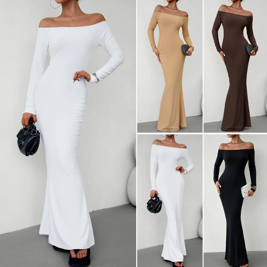 Stretch Fabric Off-Shoulder Bodycon Maxi Dress