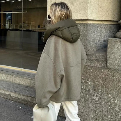 Women’s Jacket – Oversized Fit – Wool Blend – Hooded with Zip – Drawstring Hem