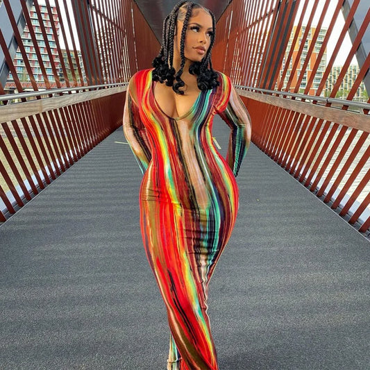 Tie-Dye Long Sleeve Bodycon Dress