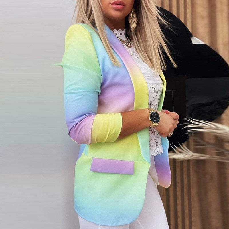 Women's pastel gradient professional slim suit jacket