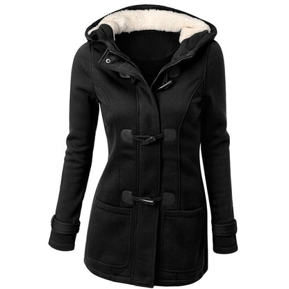 Women's long winter jacket with hood and front pocket