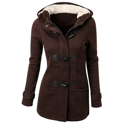 Women's long winter jacket with hood and front pocket