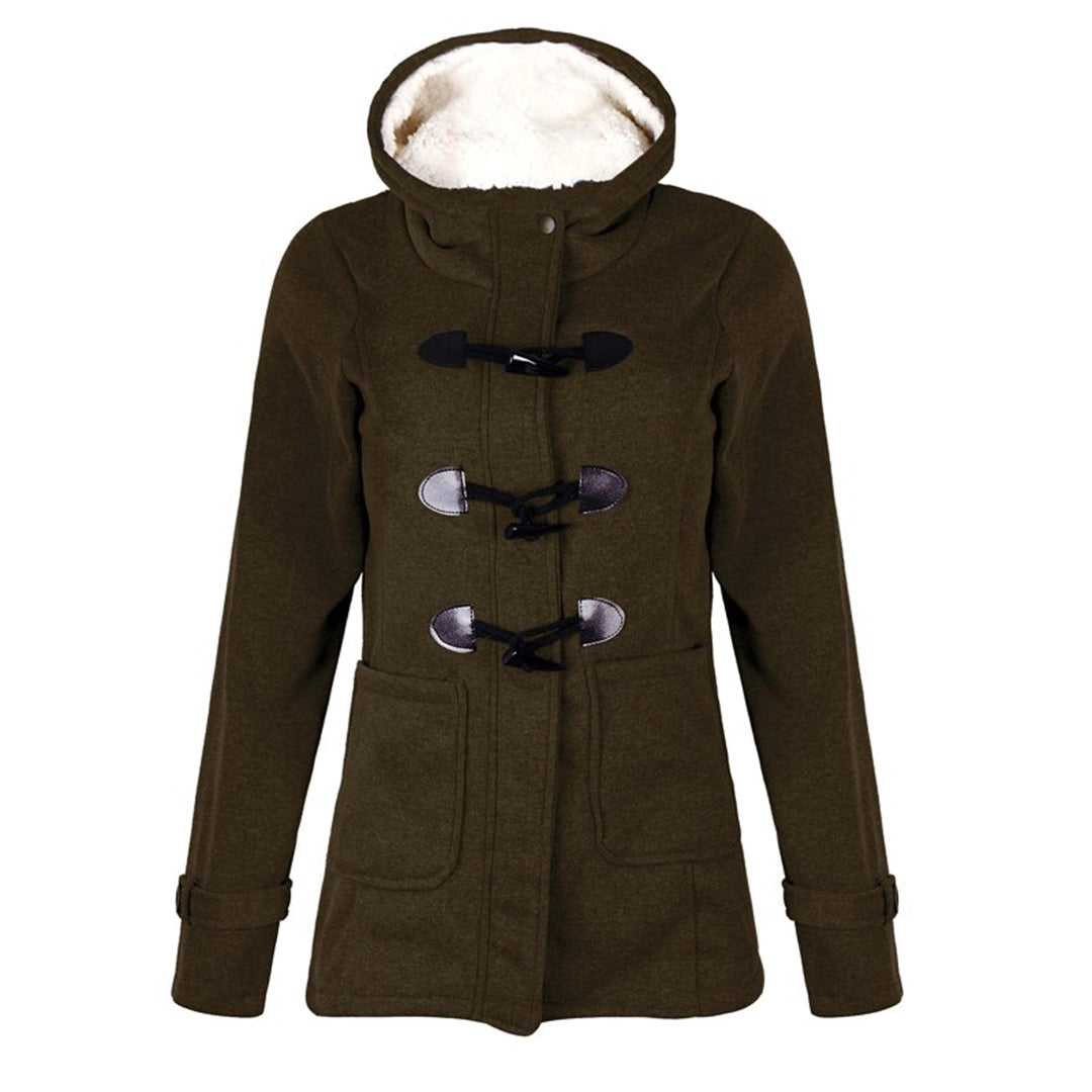 Women's long winter jacket with hood and front pocket