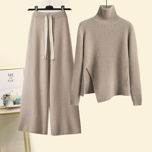 Drawstring Wide-Leg Turtleneck Sweater Set