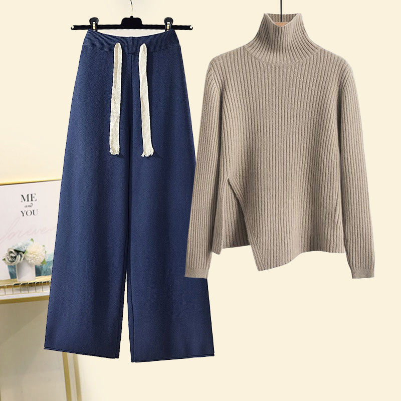 Women's turtleneck sweater & drawstring wide-leg pants two-piece set