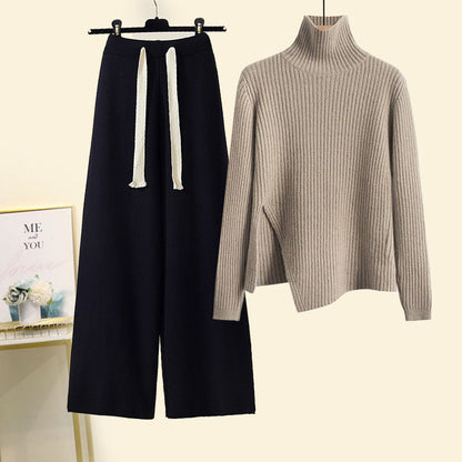 Women's turtleneck sweater & drawstring wide-leg pants two-piece set