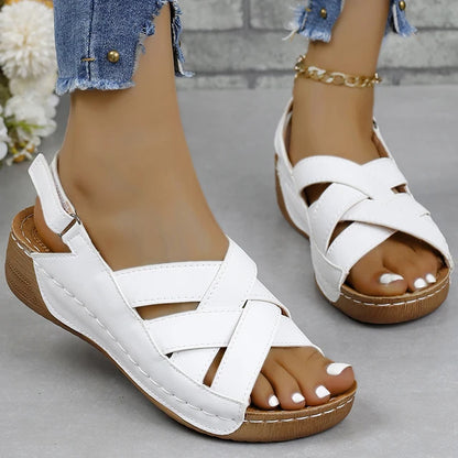 Women's Sandals - Crisscross Strap - Open Toe - Adjustable Ankle Strap - Cushioned Sole