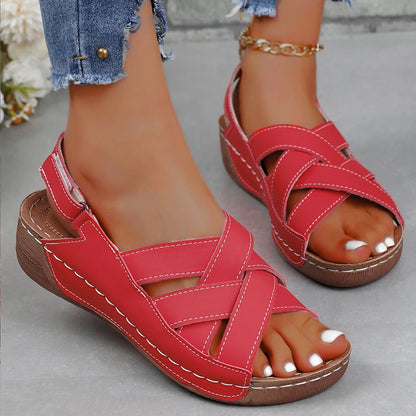 Women's Sandals - Crisscross Strap - Open Toe - Adjustable Ankle Strap - Cushioned Sole