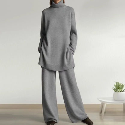 Women's casual high collar knitted top and pants set