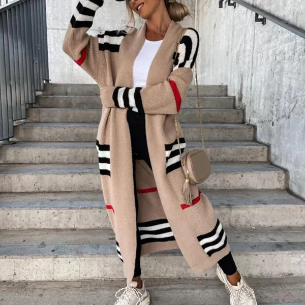 Striped Loose Knitted Long-Sleeved Cardigan Sweater