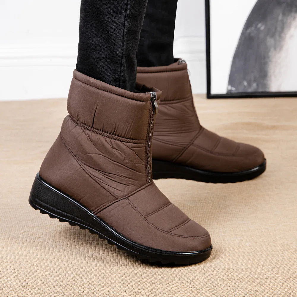 Women's padded zip-up waterproof plush ankle boots