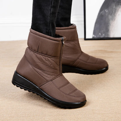 Women's padded zip-up waterproof plush ankle boots