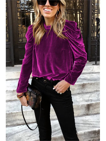 Women's velvet bubble long-sleeve top