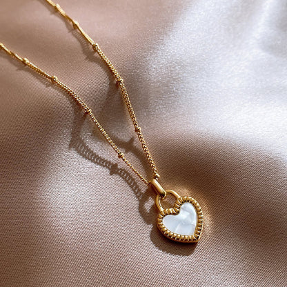 Women's Heart Pendant Necklace - Elegant Textured Border - Polished Metal Chain