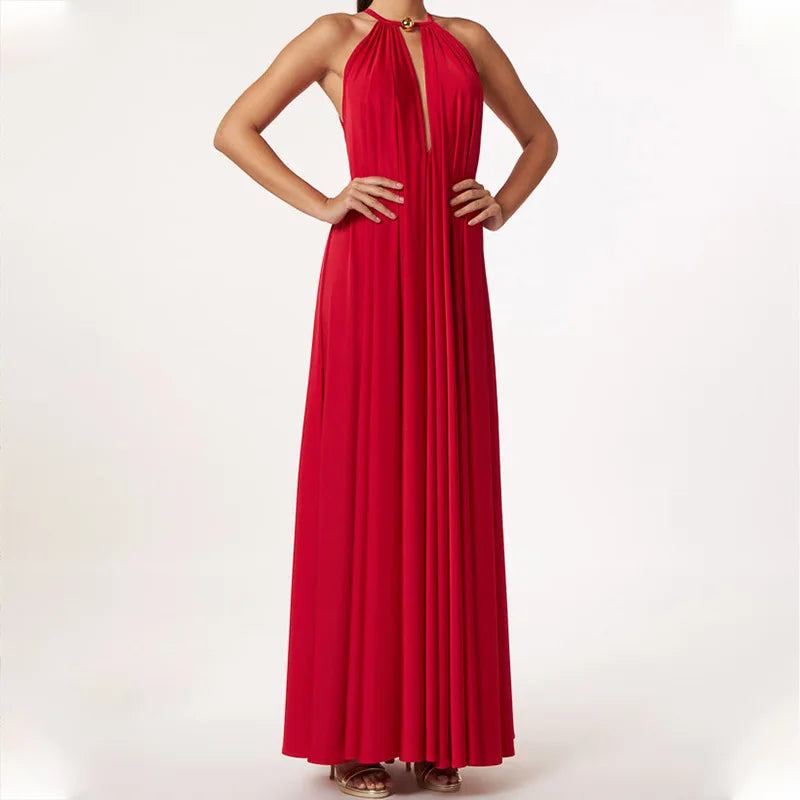 Elegant V-Neck Backless Boho Maxi Dress