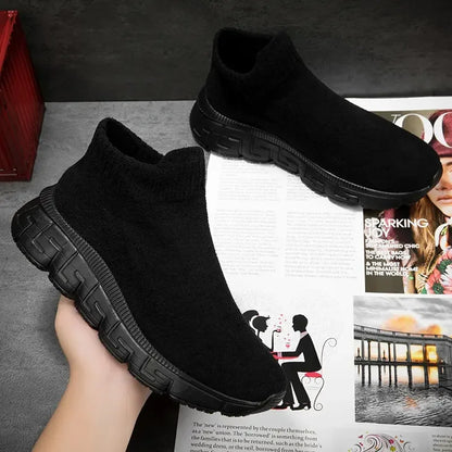 Women's Sock Sneakers - High-Top Stretch Knit - Slip-On Chunky Sole - Casual Comfort