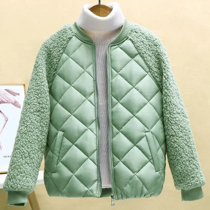Women's short loose fit lightweight faux lamb wool winter jacket