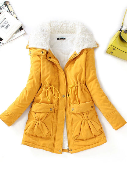 Women’s Winter Coat - Faux Fur Lined - Adjustable Fit - Snap Zip Closure - Flap Pockets