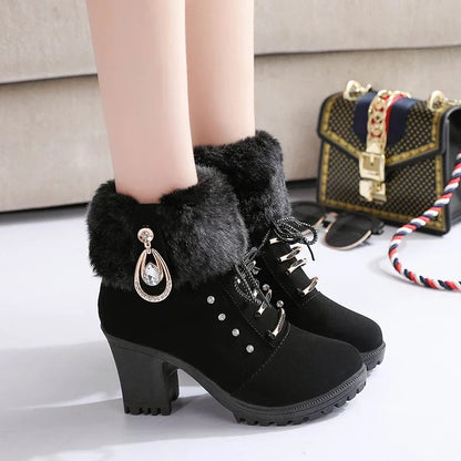 Women's British style high heel short boots with side zipper
