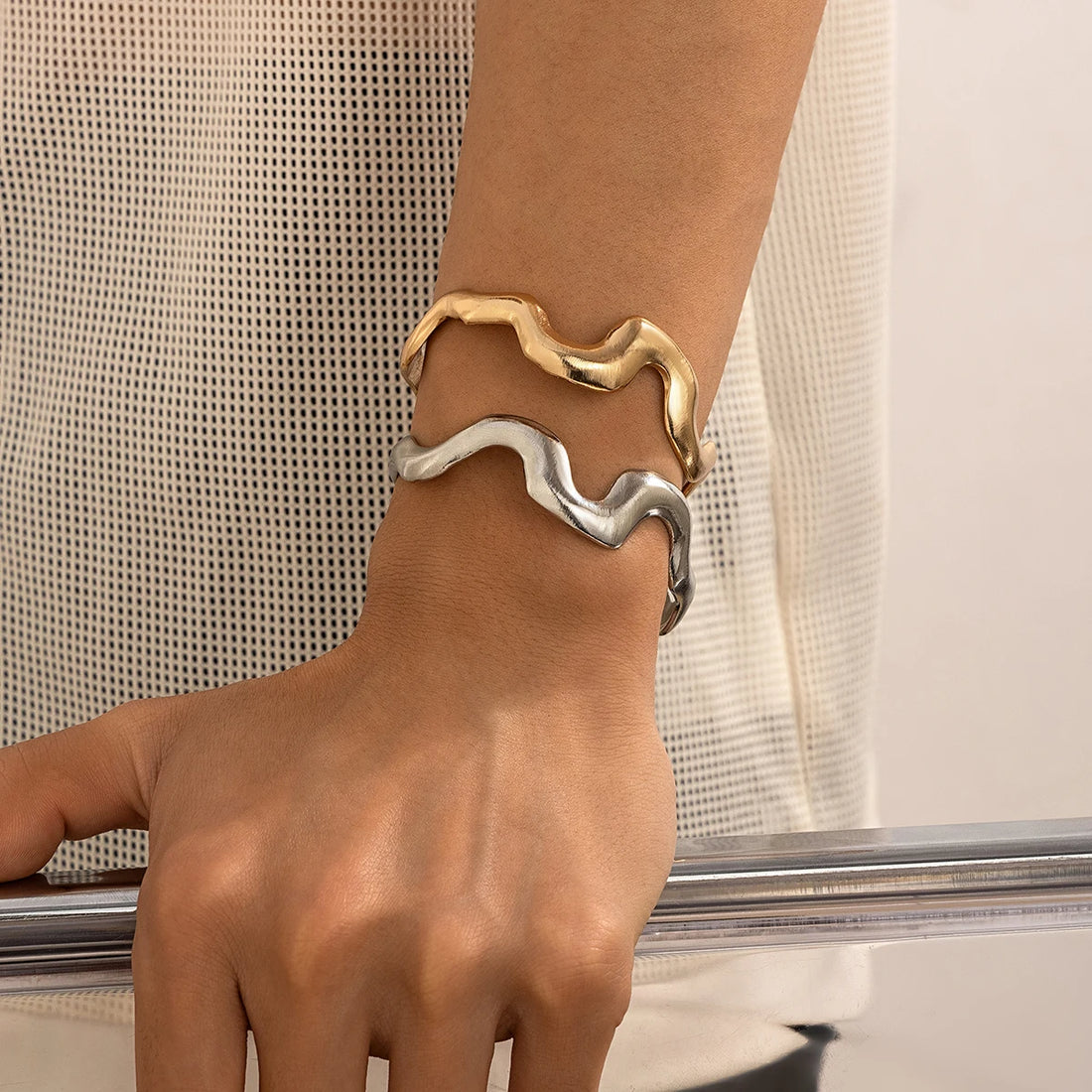 Gold & silver wave cuff bracelets