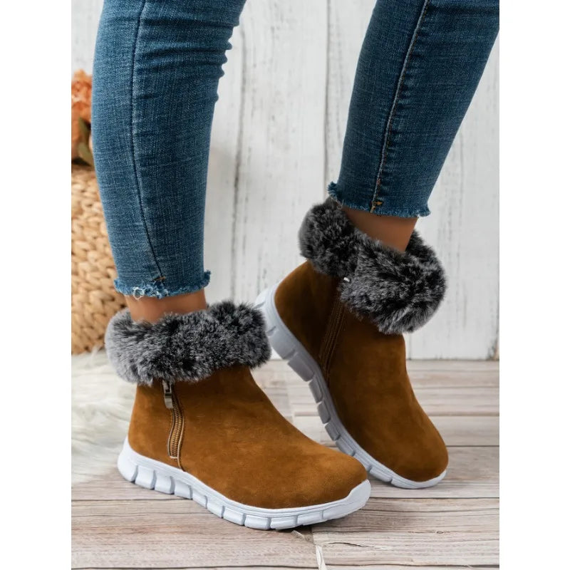 Women's round toe plain plush winter shoes