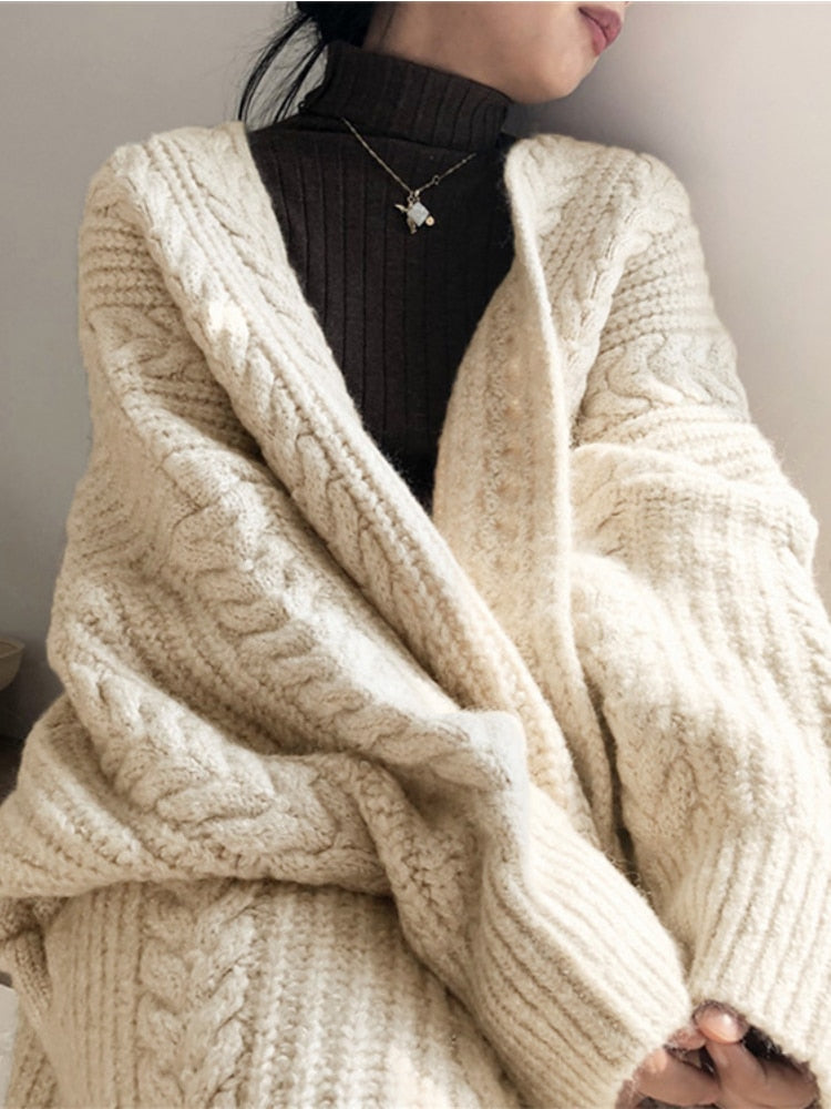 Women's retro loose twist knitted cardigan