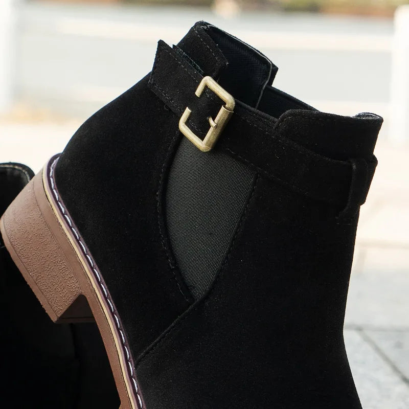 Women's round toe platform casual boots for spring and autumn