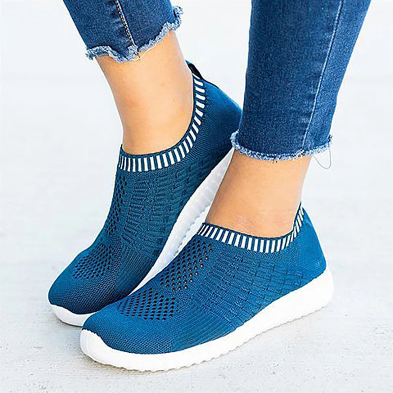 Women's Slip-On Sneakers - Breathable Knit Upper - Lightweight Cushioned Sole