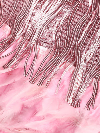 Women's Fringe Mini Dress - Spaghetti Strap - Feather Hem - Elegant Partywear